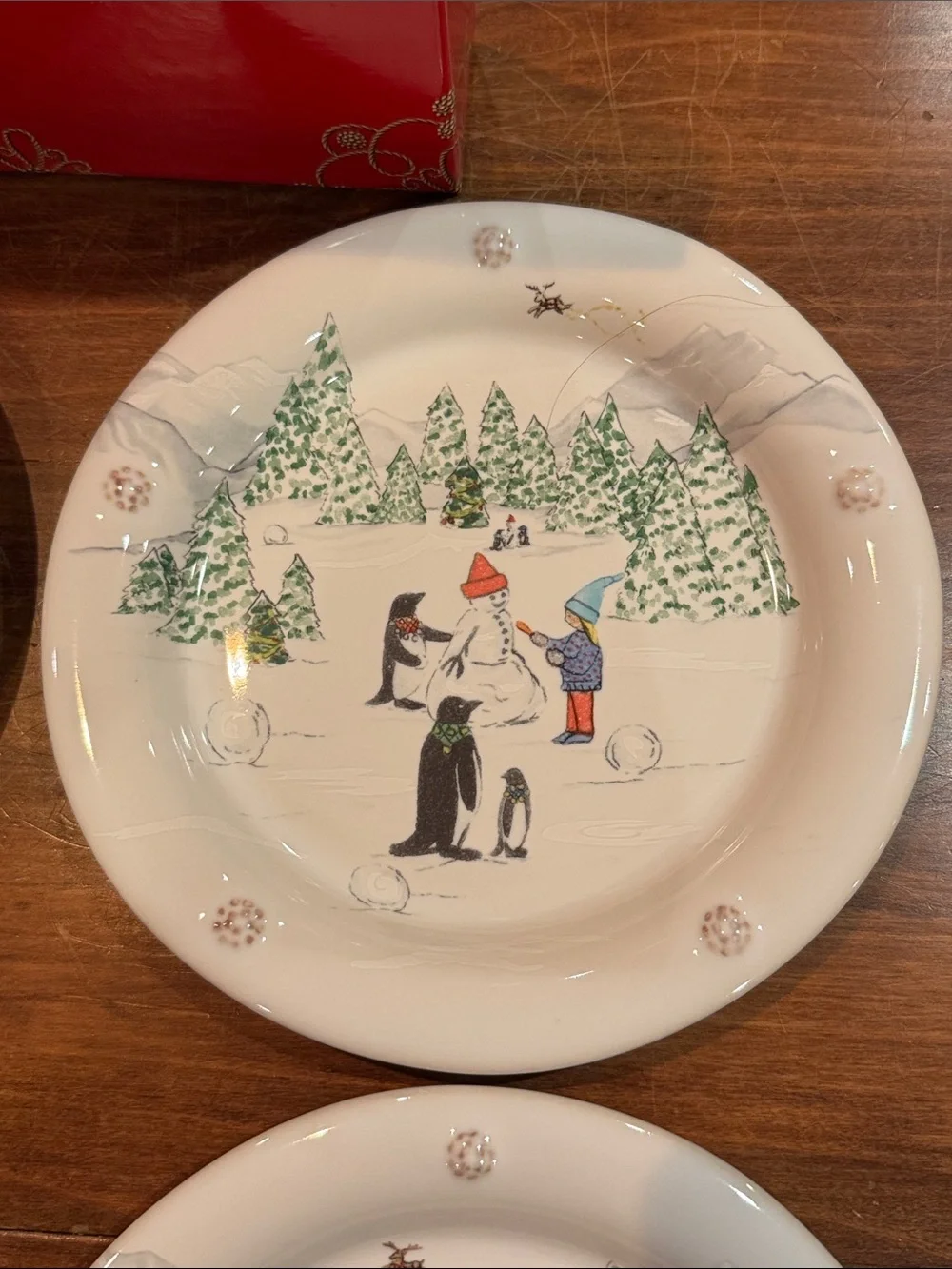 NIB RARE Retired Juliska B&T North Pole Cocktail Plates Set of 4 NEW Tree Deer